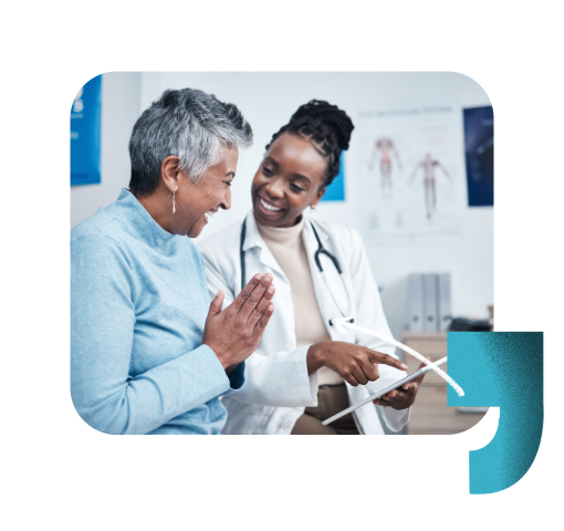 A happy healthcare professional and patient using translators to improve HCP and patient experiences