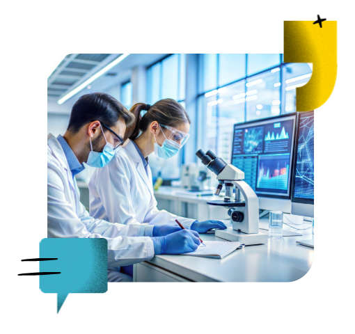 Two medical professionals in a lab, who trust BIG as a language translation and interpretation partner in life sciences