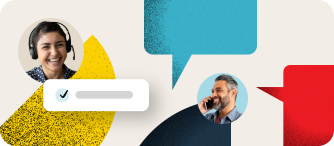 Coloured blocks with BIG Language's happy customer service team