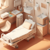 A hospital bed and room graphic